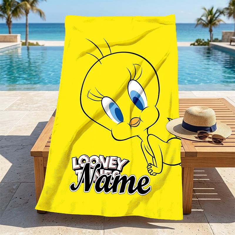 Custom Name Tweety Bird Stylish Digital Printing Beach Towel Quick‑Drying Absorbent Blanket for Beach Pool Gym Travel