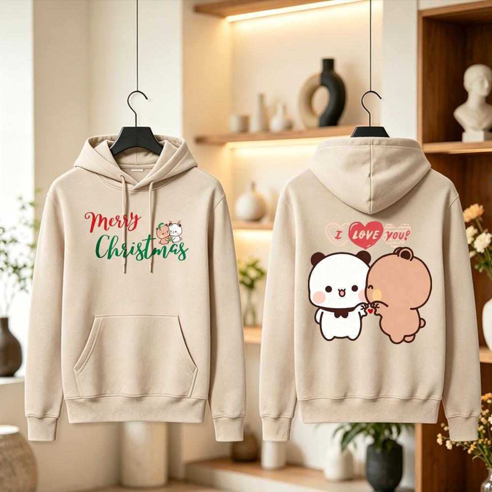True Love BUBU DUDU Couple 2026 Sticker Hoodie King Bear Couple Hoodie I Love You Rose Crown Cape Panda Pullover Winter Hoodies