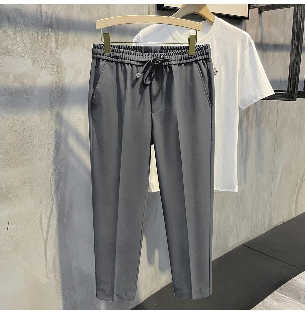 2024 Мужские повседневные брюки с эластичной талией в корейском стиле с девятью точками — ретро-тренд в британском стиле без утюга