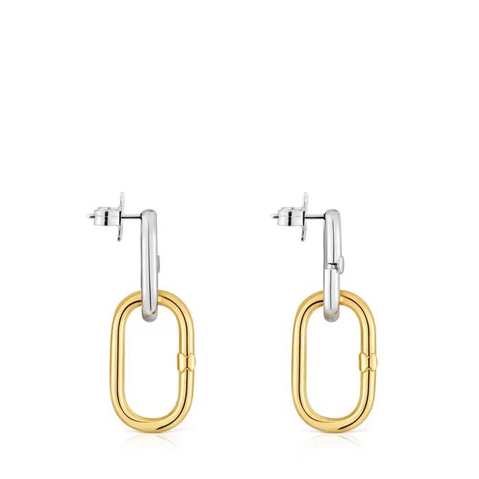[TOUS] 18K Gold Vermeil Silver Hold Oval Two-Tone Long Earrings 1004163600