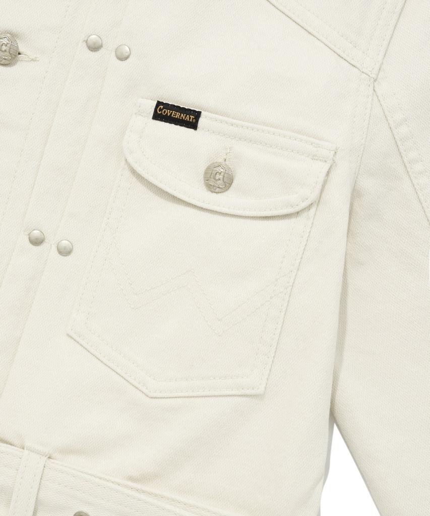 Covernat Woman [Covernat X Wrangler] Женская Оригинальная Джинсовая Укороченная Куртка с Поясом Цвет Слоновой Кости