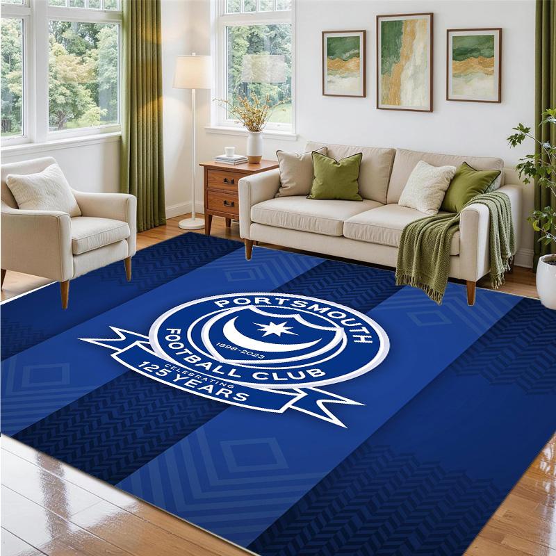 Portsmouth FC Design Crystal Velvet Rug Soft Decorative Mat for Bedroom Entrance