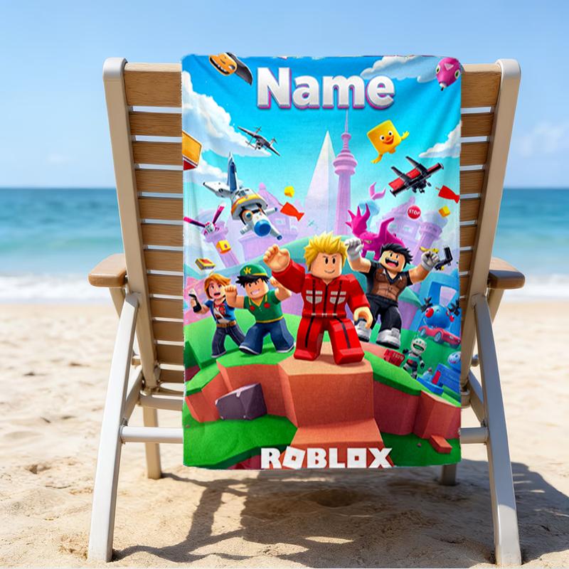 Custom Name Ultrasoft Beach Towel With Roblox Themeideal For Pool Camping Diving Perfect Travel Essential Vibrant Beach Towel