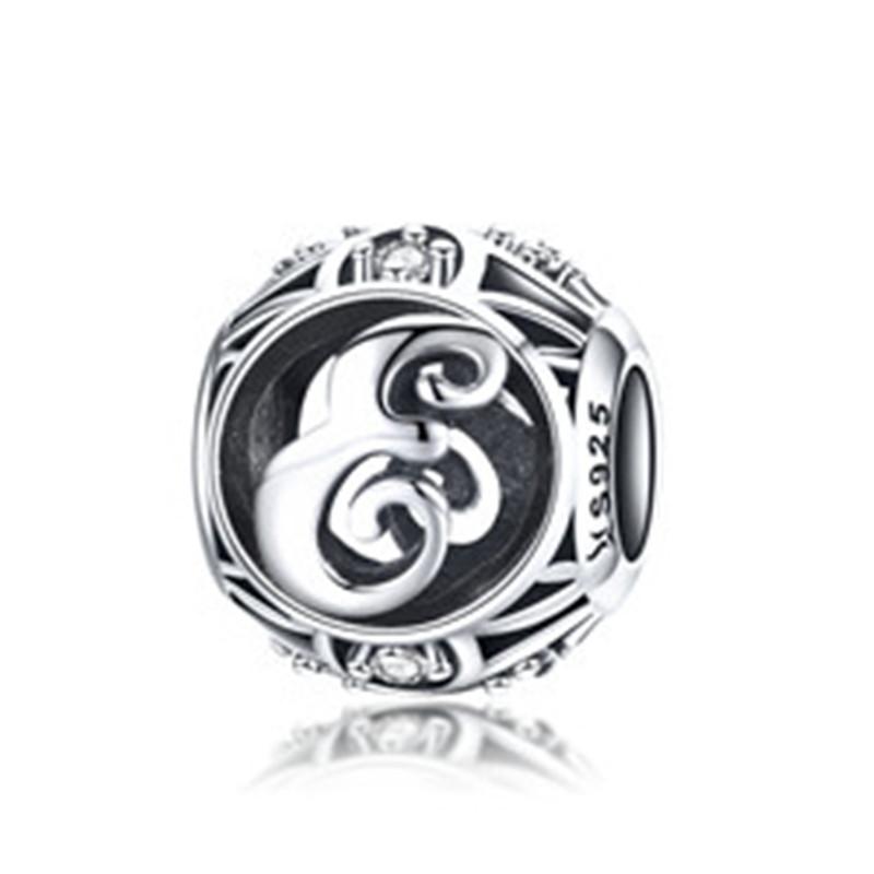 BAMOER Круглые шармы из стерлингового серебра 925 "Латинский алфавит"