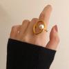 925 Sterling Silver Pearl Rings For Women New Fashion Simple Gold Plated Hollow Geometric Elegant Bride Jewelry