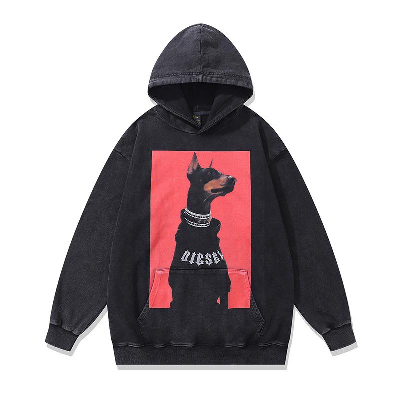 American Retro Hooded Sweater Men And Women Couple Butterfly Print Washed Old Hip Hop Jumper Hoodie