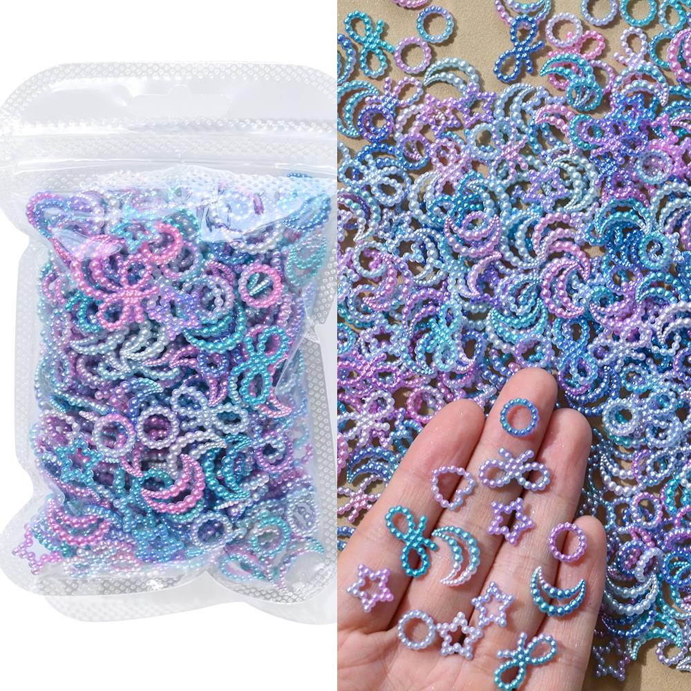 50 г/пакет, разноцветные перламутровые украшения для ногтей, полые сердечки, звездочки, аксессуары для маникюра своими руками