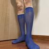 Sheer Men Thin Dress Tube Socks Translucent Middle Tube Solid Color Business Stockings Thin Mid-calf Wide Striped Silk Socks