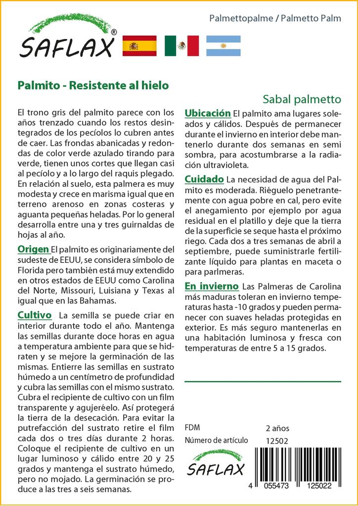 SAFLAX Пальметто Пальма - 8 семян - С горшечным субстратом для лучшего выращивания - Пальметто Сабаль