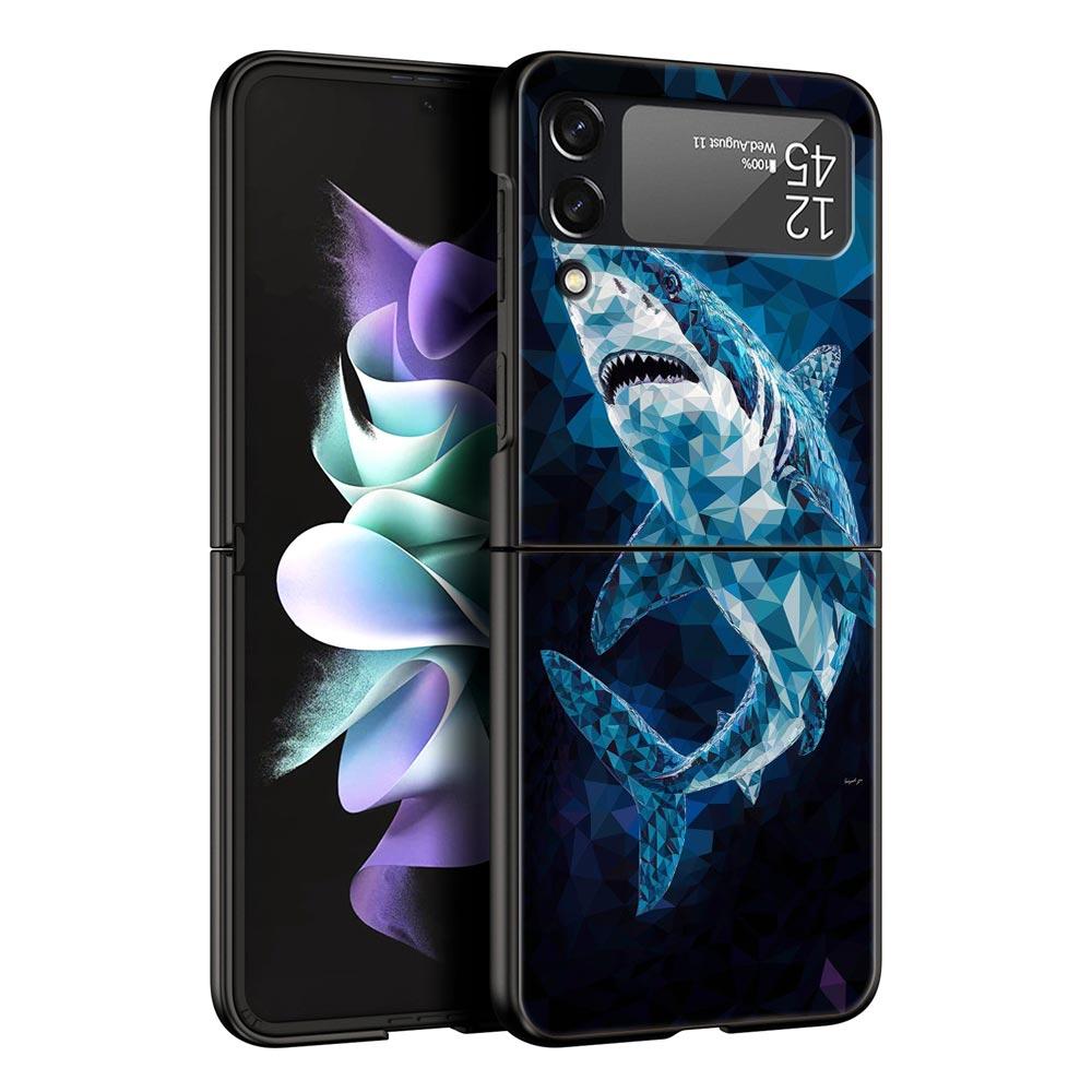 Жесткий чехол из поликарбоната с узором «Акулы на море» для Samsung Galaxy Z Flip 7 6 5 4 Черная крышка для Galaxy Z Flip 3 Складная крышка Capas