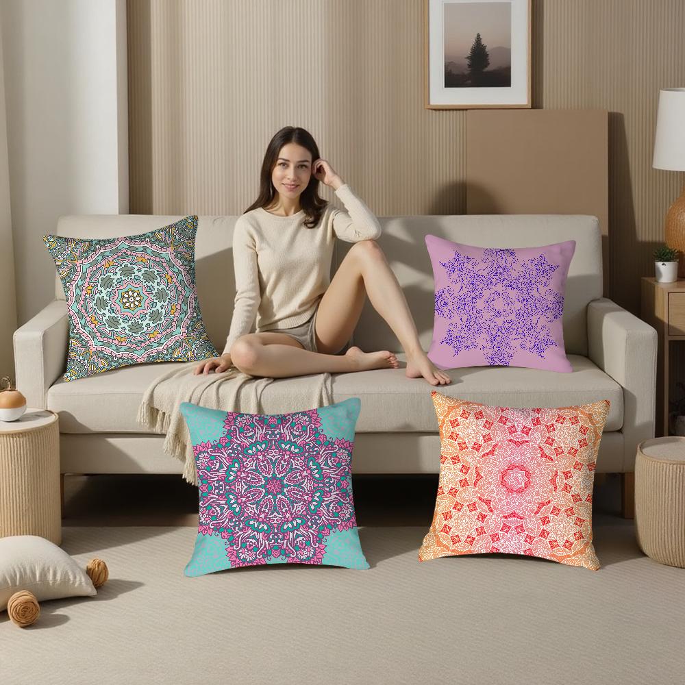 Mandala Bohemian Ethnic Pillow Case Plush Fabric Soft Pillowcase Double Sided Print Sofa Cushion Cover Throw Pillow Cover