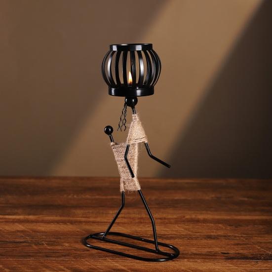 Human Figure Iron Candle Holder Handmade Metal Jute Rope Candlestick Nordic Boho Home Decor for Dining Table Bar Countertop Wedding