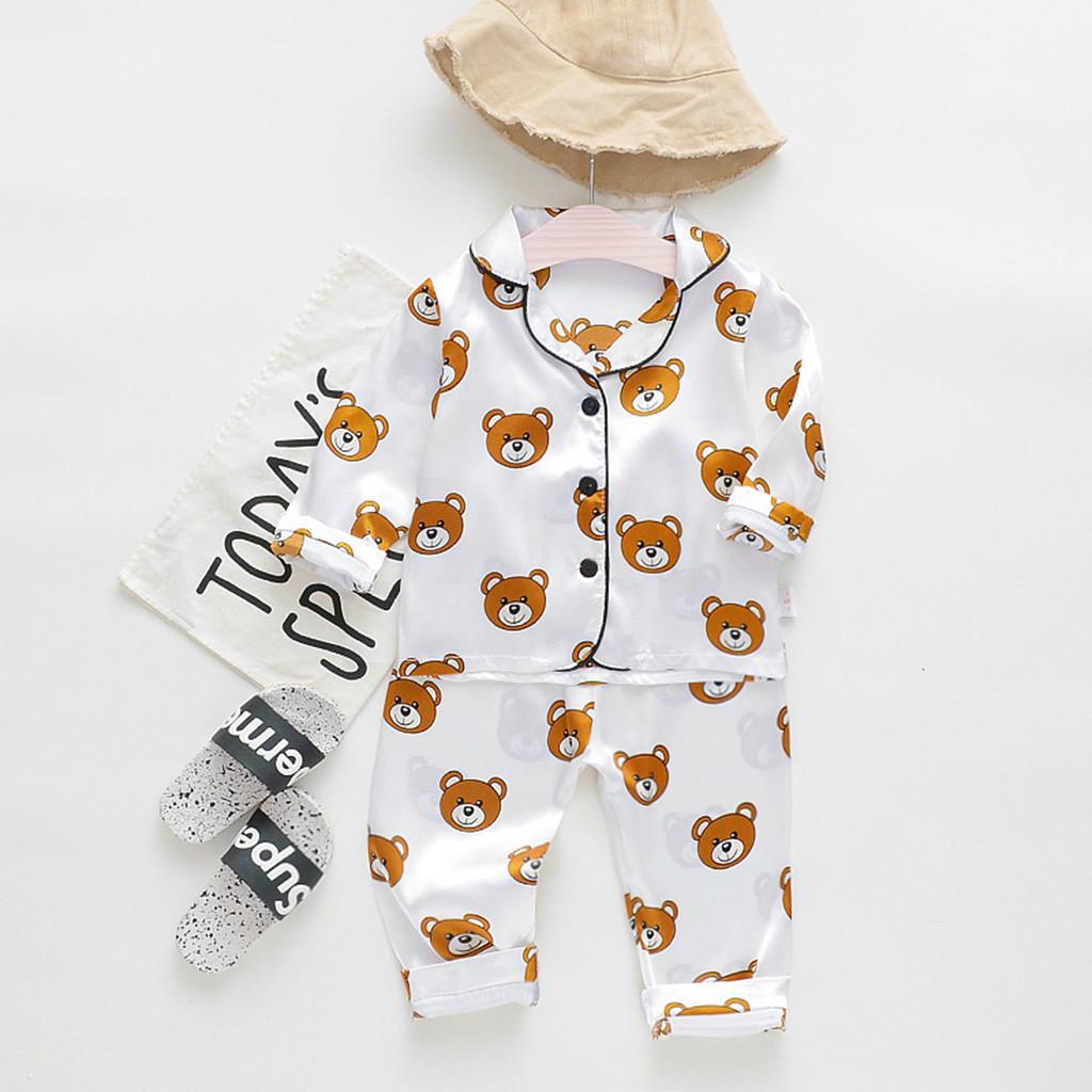 Toddler Baby Boys Long Sleeve Cartoon Bear Tops+Pants Pajamas Sleepwear Outfits