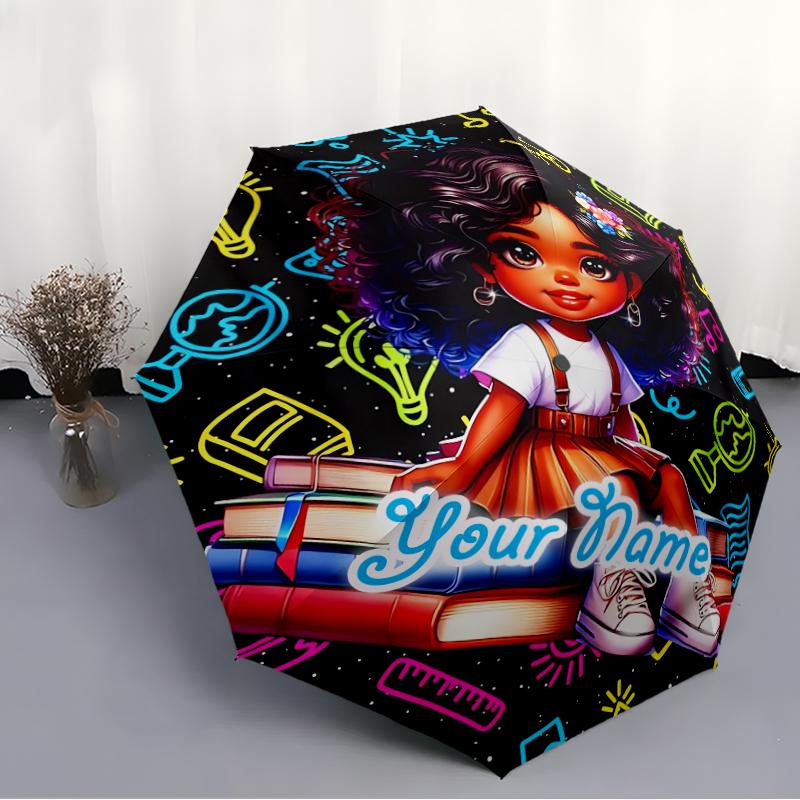 1PC Custom Name "Creative Kids' World" Automatic Folding Umbrella Compact Travel Umbrella for Men & Women, Ideal Gift for Christmas, Birthdays, Hallo