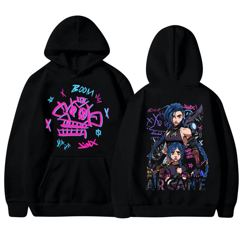 Толстовки с рисунком в стиле аниме Arcane-Jinx, зимняя толстовка с капюшоном, повседневная спортивная одежда с длинными рукавами, осенняя мужская одежда, толстовки и свитшоты мужские