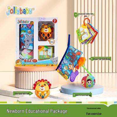 Подарочный набор Jollybaby для новорожденных: Успокаивающая тканевая книжка и погремушки для детей от 0 до 6 месяцев