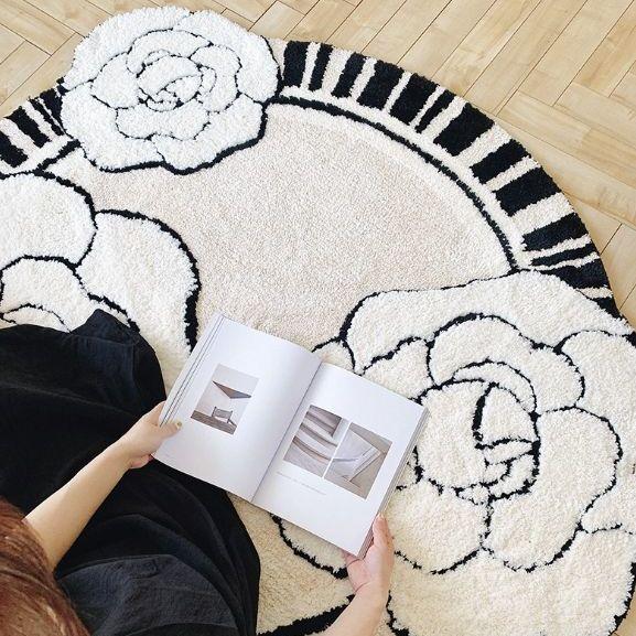 French Cream Wind Mountain Camellia Carpet Living Room Tea Table Mat Bedroom Thickened Bedside Carpet Cloak Dressing Table Mat