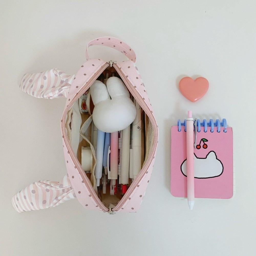 Lace Trim Korean Style Pen Bag Polka Dot Print Pencil Pouch Cloth Stationery Bag Kids Children