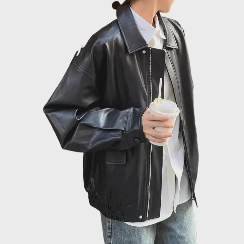 2024 Women's Retro Brown Short Leather Jacket – Korean Style, Loose Fit, Perfect for Spring and Autumn, Stylish Motorcycle Design