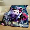 Two stylized characters with white masks, cloaks, and glowing background. for all seasons blanket lunch break throw gift