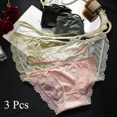 3 шт. Женские бесшовные трусики из ледяного шелка с низкой талией, нижнее белье, женские дышащие трусы, сексуальные кружевные трусы