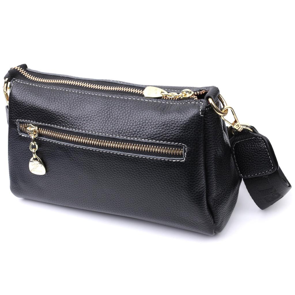 Women's Bag with Metal Decoration In the Middle Made of Genuine Leather Vintage 22607 Black