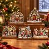 2D Flat Christmas House Statue Wooden Christmas Atmosphere Ornaments Christmas Decorations Desktop