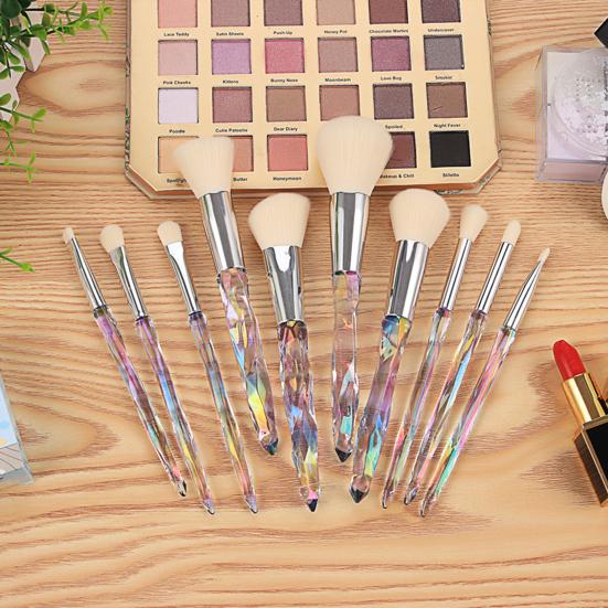 10 шт./набор кистей для макияжа с ручкой из искусственного кристалла, портативная многофункциональная основа, рассыпчатая пудра, румяна, тени для век