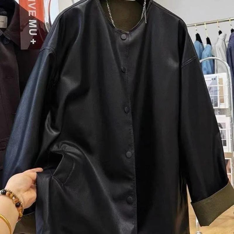 Кожаные пальто для женщин Куртка из ПУ Реверсивная ветровка Свободная повседневная Черная куртка Топ