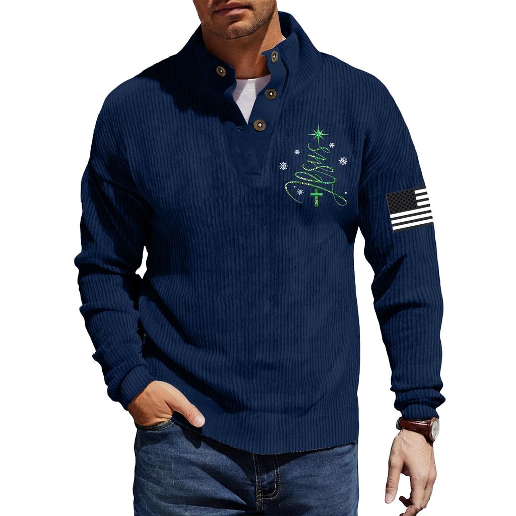 Мужская вельветовая рубашка на пуговицах с рождественским принтом