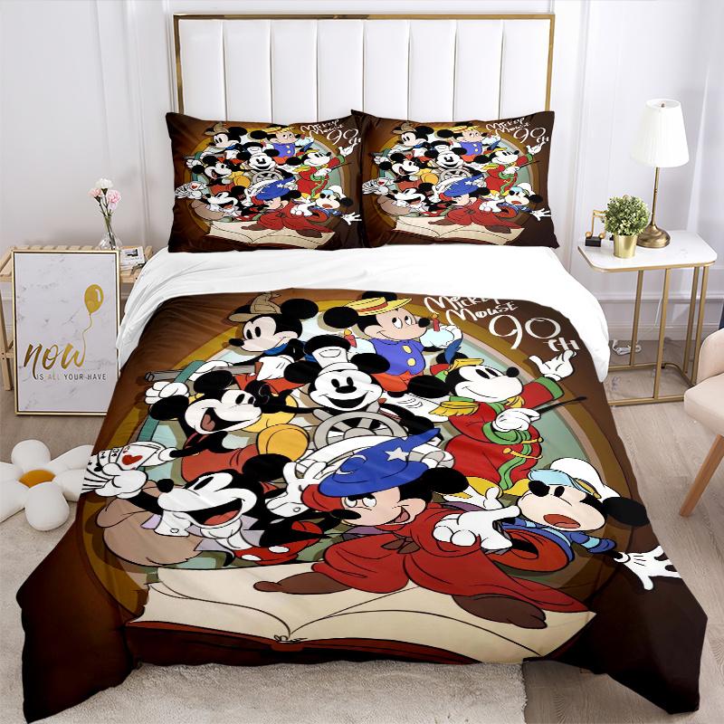 3pcs Mickey Mouse 90th Anniversary Printed Bedding Set, Soft and Comfortable Quilt Cover for Bedroom, Guest Room (1 Duvet Cover + 2 Pillowcases,