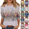 Рубашки с рукавом 3/4 для женщин, милые футболки с графическим принтом, блузки, повседневные базовые топы больших размеров, пуловеры