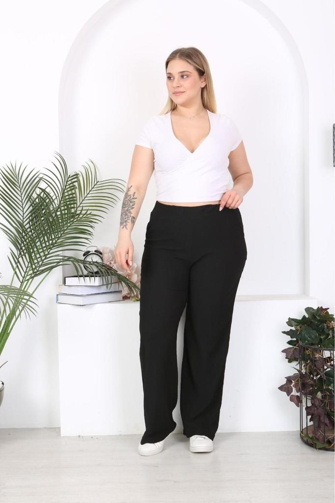 Женские брюки больших размеров, черные свободные брюки из ткани с рюшами