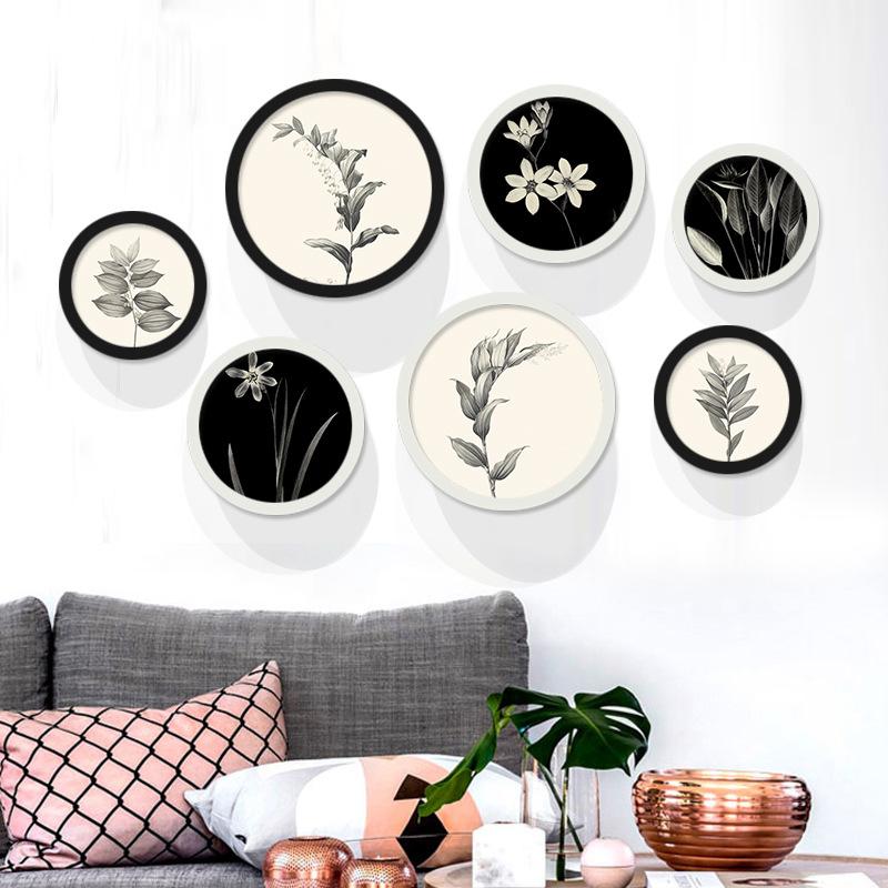 Скандинавская картина на холсте, черно-белое растение, круглый декоративный постер, простой современный подвесной и ресторан, скандинавское настенное искусство