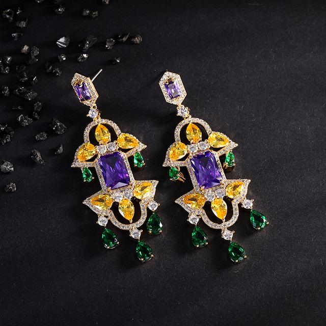 Модные эффектные висячие серьги с кисточками для свадебной вечеринки, серебро 925 пробы, иглы, кубический цирконий, красочные ювелирные изделия, позолоченные
