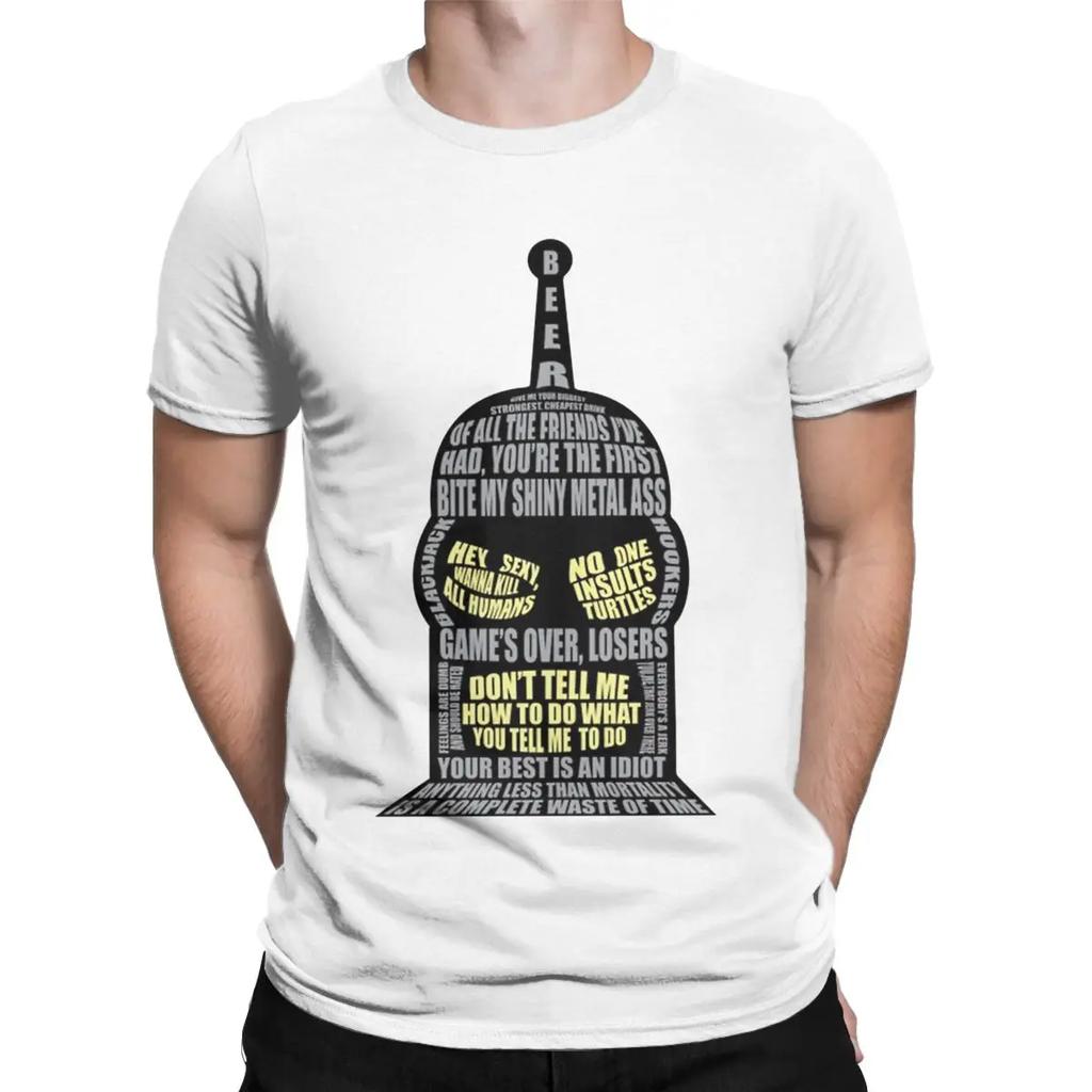 Men T-Shirts Vintage Robot Cartoon Quotes Crazy Pure Cotton Tee Shirt Short Sleeve T Shirt Round Neck Clothes New Arrival