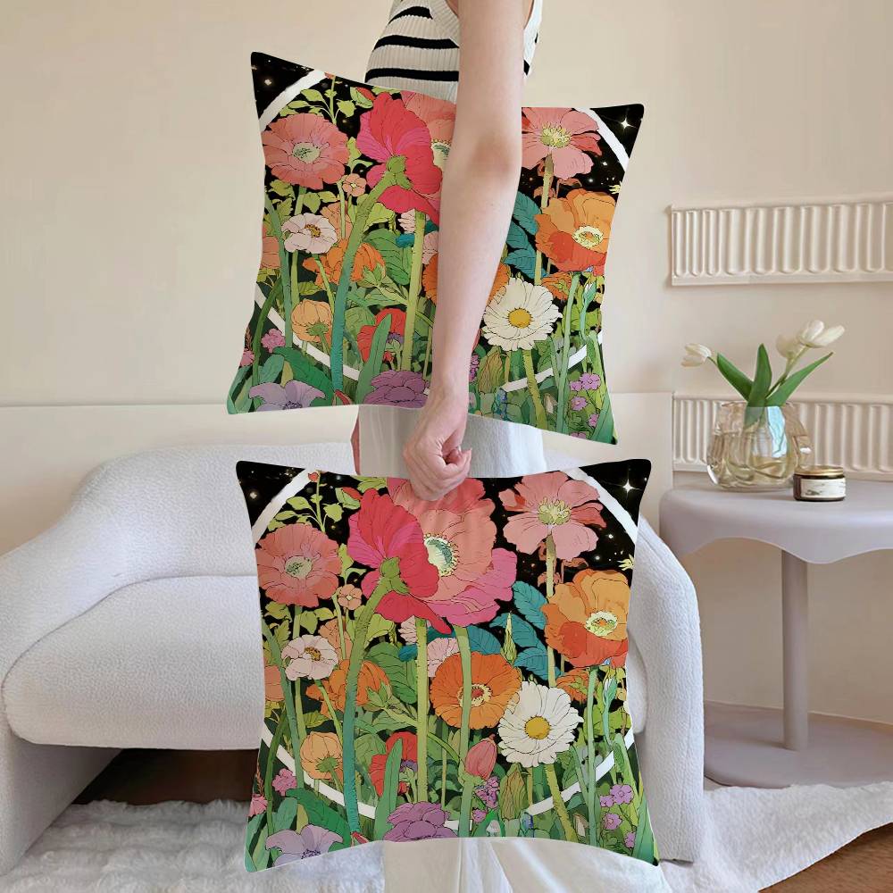 Наволочка с нарисованными цветами, декоративные наволочки для дивана и гостиной, пыле- и клещестойкие, потайная молния