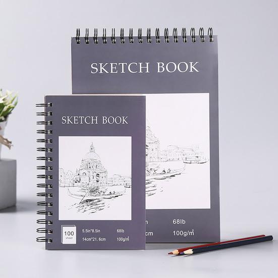 A4 Hardcover Sketch Book Spiral Wire Bound 100 Sheets Acid Free Thick Paper Artist Art Student Sketching Drawing Writing Sketchbook Art Supplies