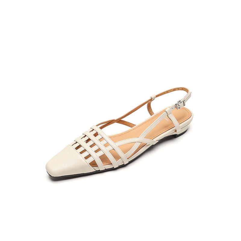 Летние женские сумки на голову с открытой пяткой сандалии повседневные с острым носком подошва из говяжьей жилы мягкая кожа белые закрывающие стопу женские сандалии на плоской подошве