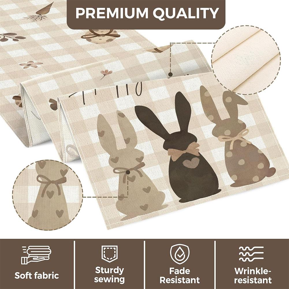 Easter Bunny Linen Table Runner Bunny Dining Table Cloth Placemat Washable Table Flag Spring Holiday Happy Easter Decoration