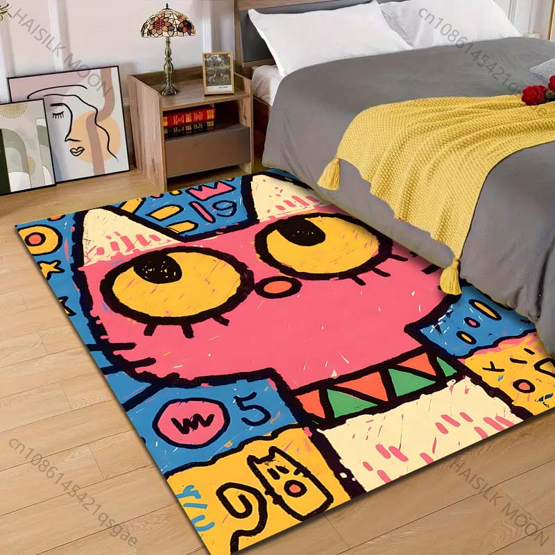 Multiple sizes Pink cat cartoon graffiti style Carpet for Living Room Bedroom Sofa Home Decor Rus Non-slip Floor Mat Luxury Gift