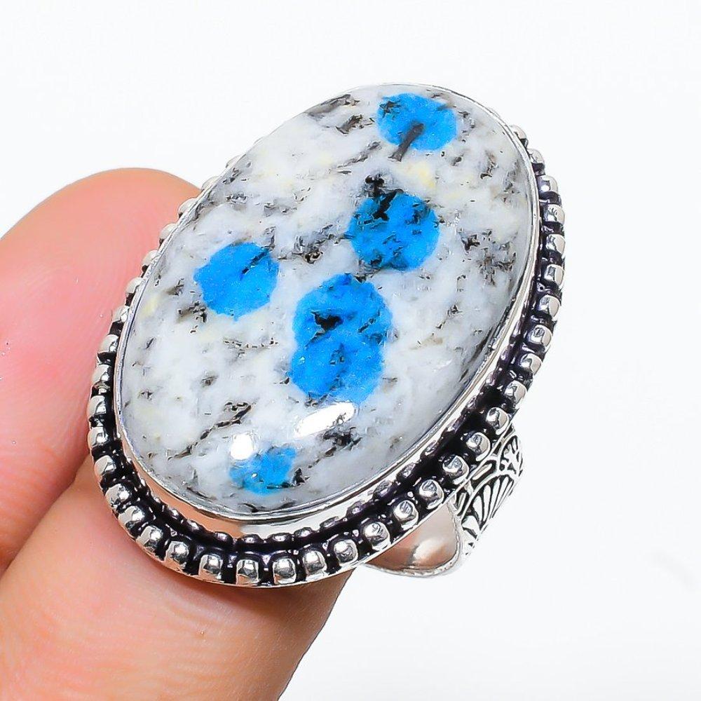 Natural K2 Azurite Gemstone Handmade 925 Sterling Silver Ring Size 10 L9l62