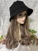 Lily's Select Bucket Hat Wig, Long Curly, 35cm, Pink Ash, with Hat Extensions, Point Wig, Ivory (Milk Tea Beige, 45cm Curl)