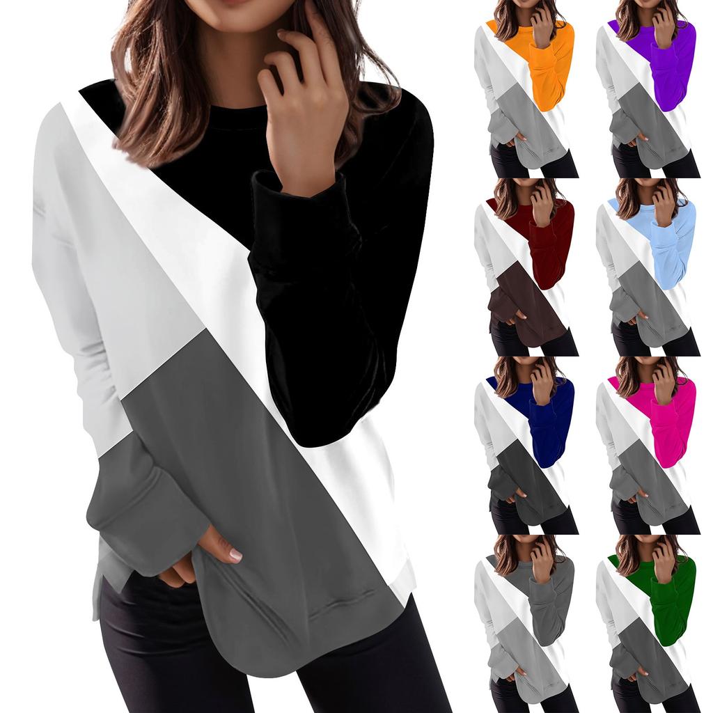 Женская мода пуловер с длинным рукавом Повседневная футболка Свободный топ с геометрическим принтом и принтом