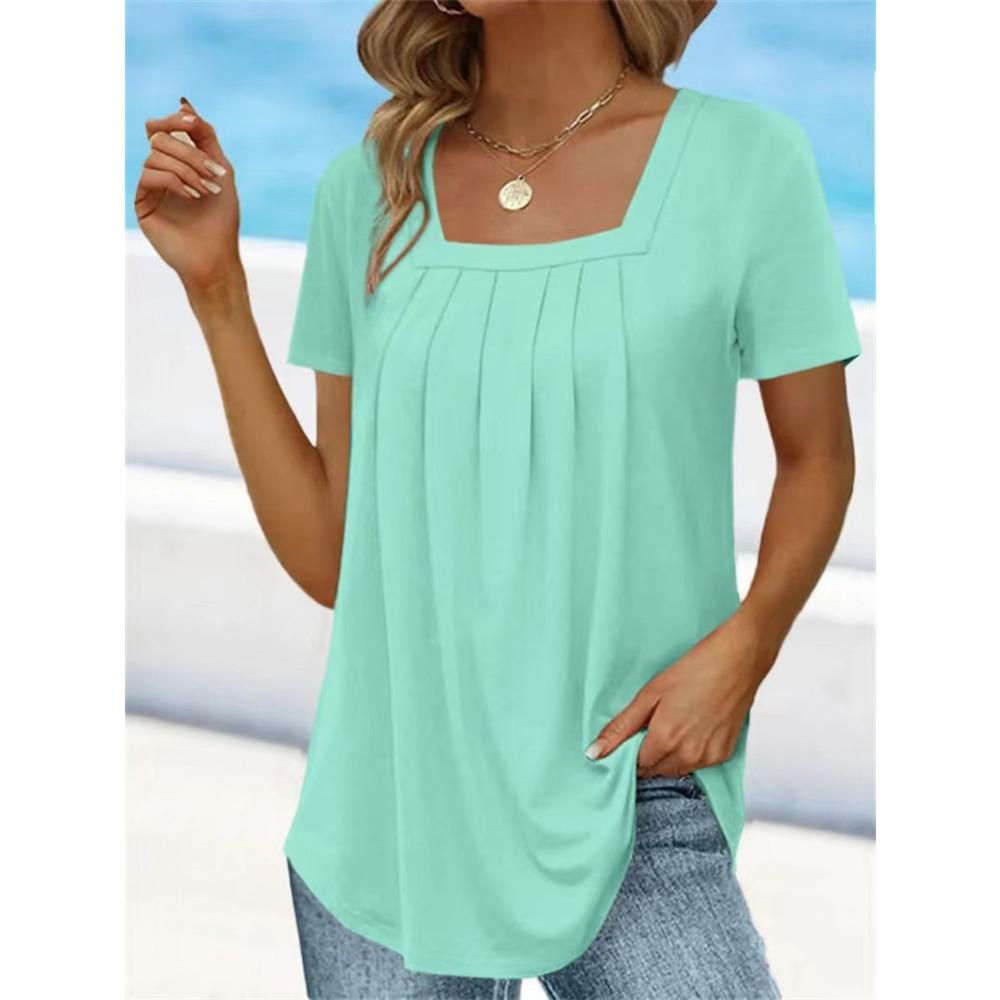 GMXIA Women's Fashion Casual Leisure Solid Color Print Short Sleeve Blouses & Shirts