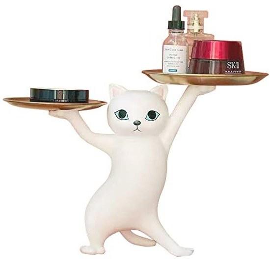Moin figure ornament cat accessory dimensions 36cm width 25cm height 17cm depth interior goods small plate item holder cute white gold animal (white