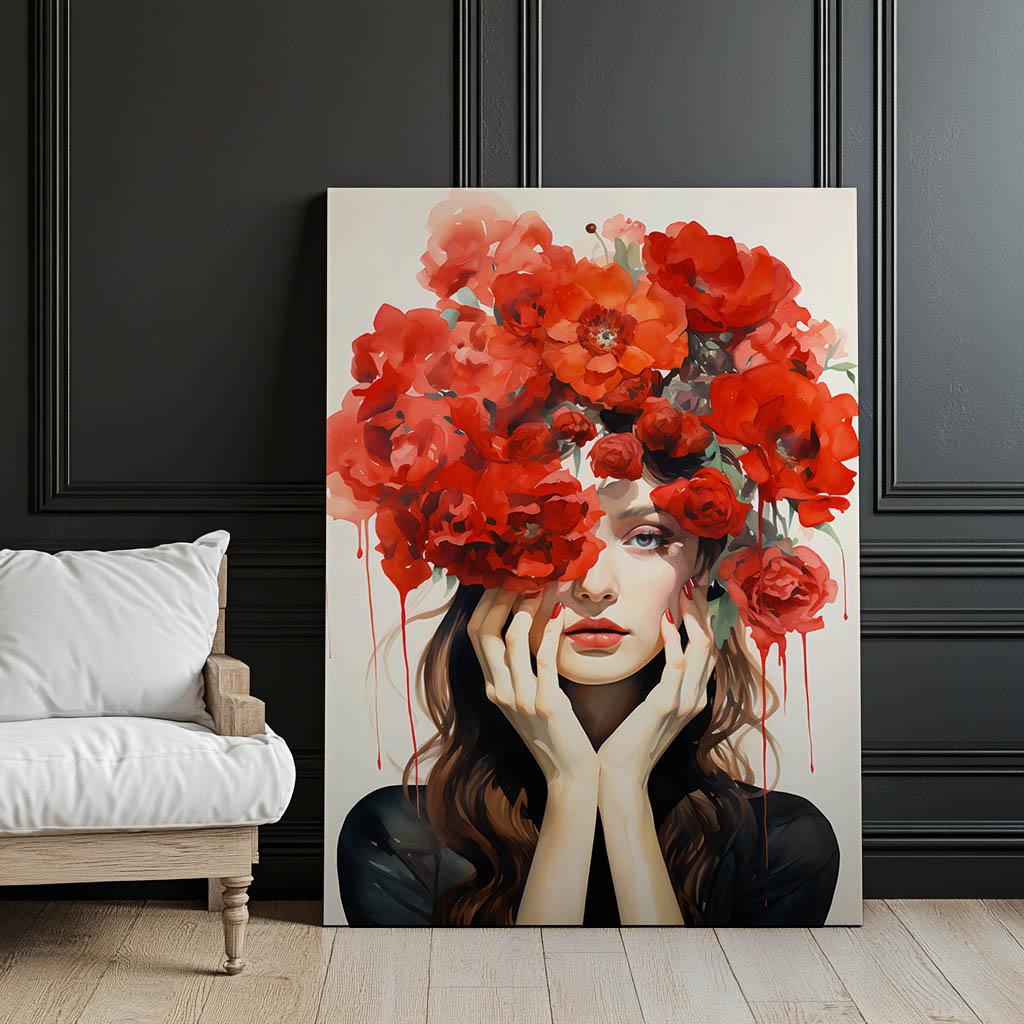 Woman Decorated with Poppies Woman Decorated with Poppies, 70X100 Cm, Black Aluminum Frame, 230 Gsm Matte Paper