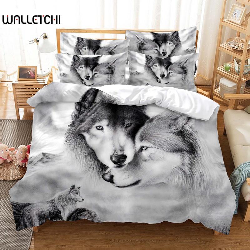 Комплект постельного белья Love Wolf, комплект пододеяльников, комплект постельного белья с 3D-печатью, комплект постельного белья размера Queen, модный дизайн