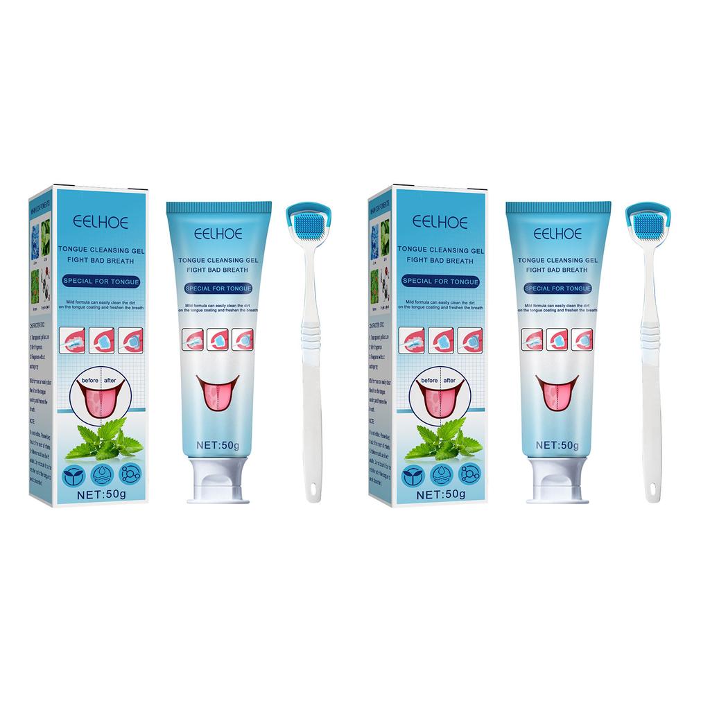 Eelhoe Tongue Cleaning Gel With Brush Oral Care Removal Odor Health Fresh Breath Care Dental Hygiene Tools Coating Cleaning Kit