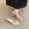 Sandals Bow Slippers Vacation New 2025 Small French Stunning Sandals Toe Summer Clip Thick Heel Outer Wear Fairy